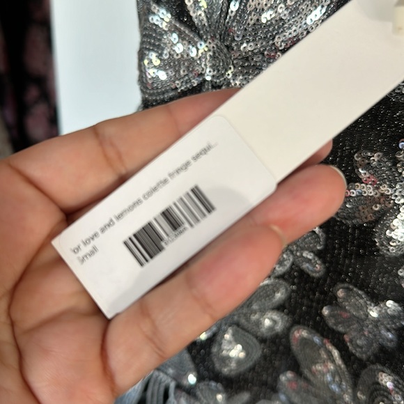 NWT For Love & Lemons Silver Colette Sequin Floral Fringe Mini Dress Size Small - Picture 12 of 12